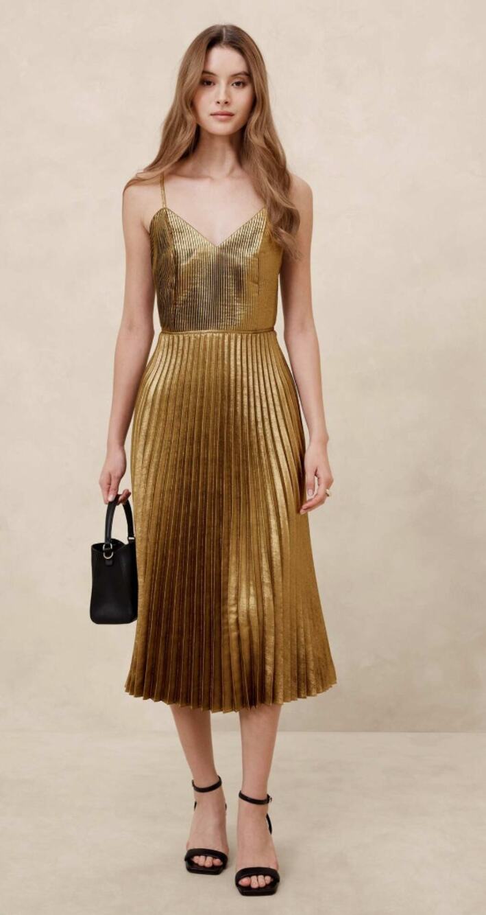 Banana Republic Gold Shimmer Pleated midi dress